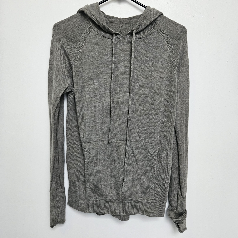 Lululemon Sit In Lotus Gray Green Hooded 100 Merino Wool Womens Sz Small Sweater